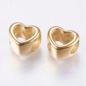 Rostfritt stål - guldfärgad stor pärla med utskuret hjärta