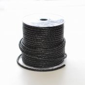 Äkta flätat läderband - 4 mm, svart