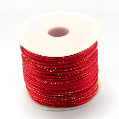 Satintråd - 2 mm, röd med guldtråd