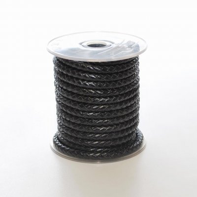 Äkta flätat läderband - 6 mm, svart