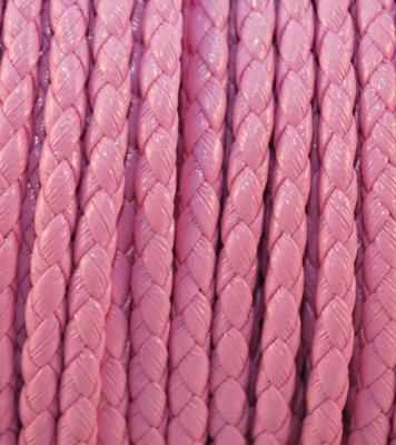 Flätad läderimitation - ljusrosa, 4 mm