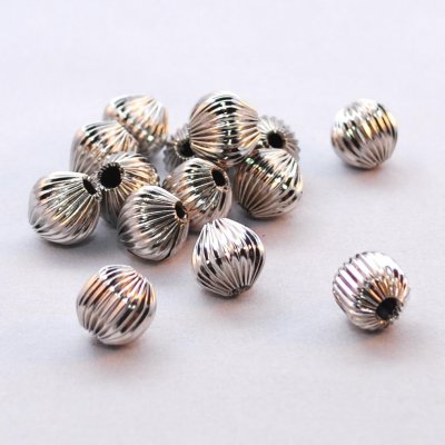 Antiksilverfärgade pärlor - 12 mm, räfflade