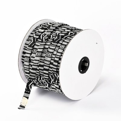 Vävt platt tygband med söm - svart/vit